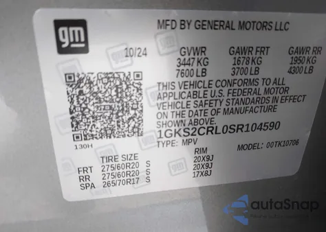 2025 GMC Yukon 4Wd At4 from USA, damaged, VIN 1GKS2CRL0SR104590